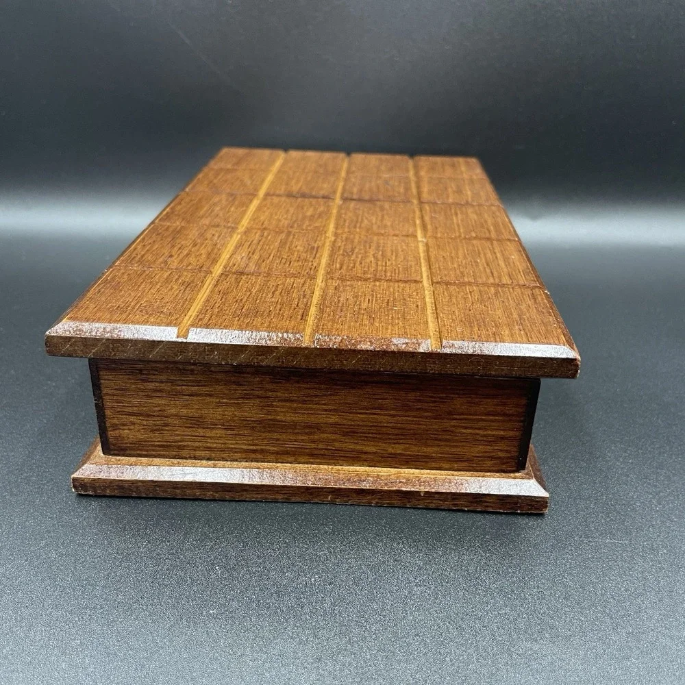 Vintage Carved Wooden Jewelry Box with Green Corduroy Lining Hinged Lid - MCM